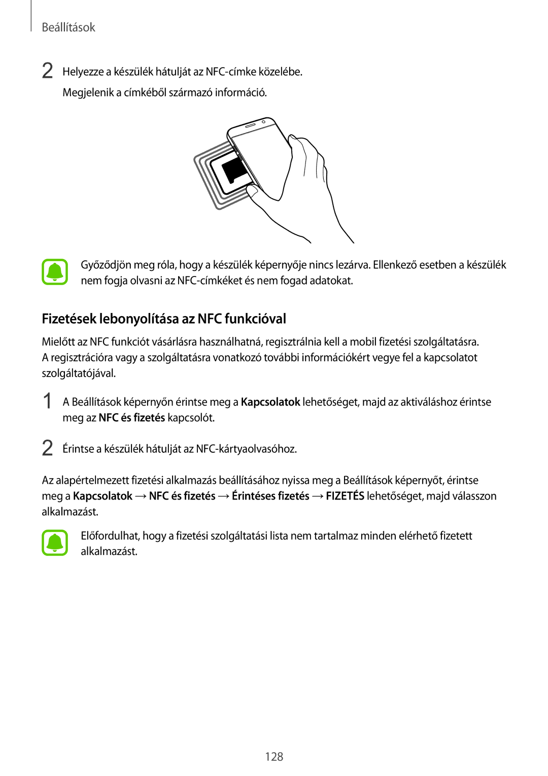 Samsung SM-G930FZDAXEH manual Fizetések lebonyolítása az NFC funkcióval 