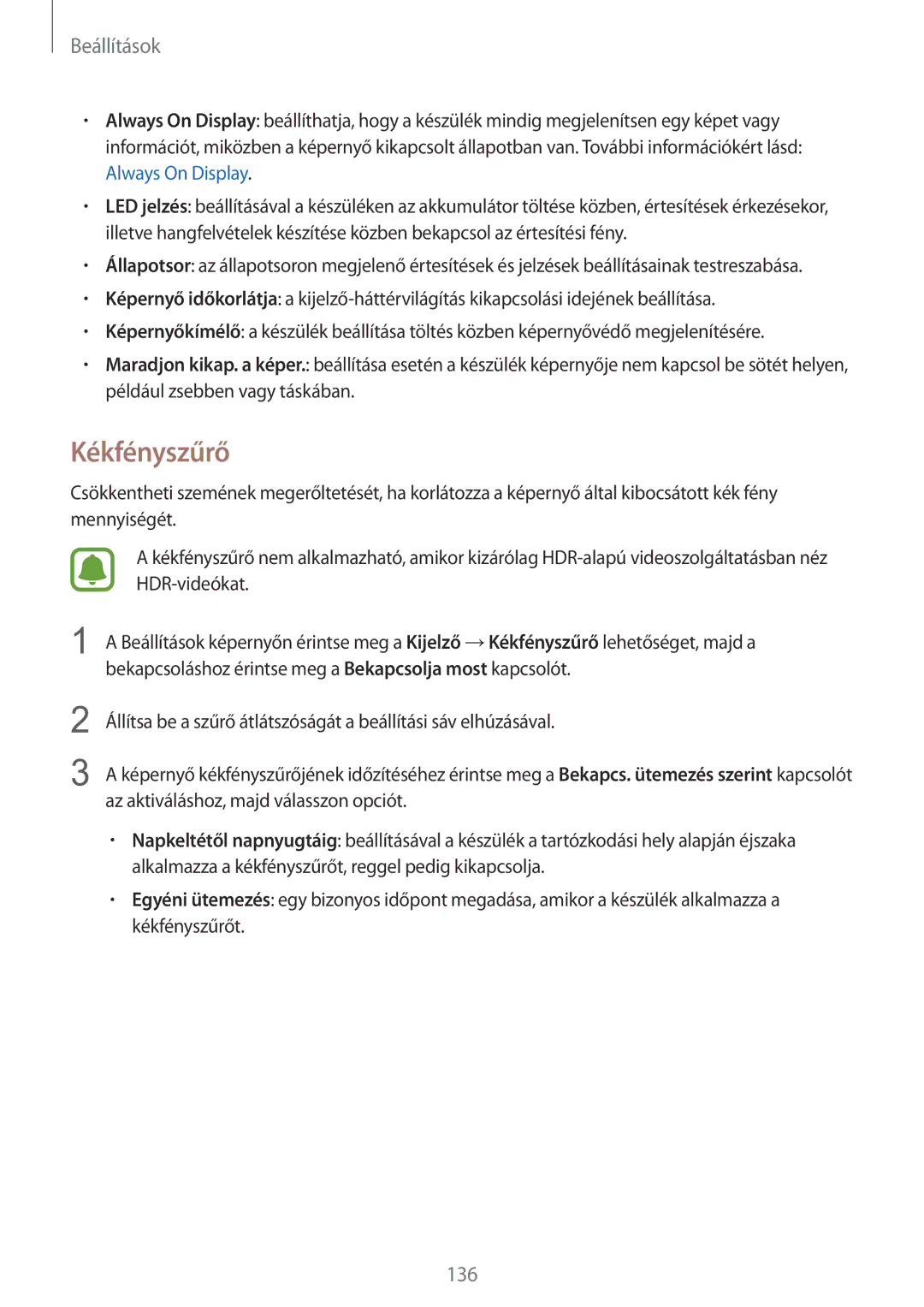 Samsung SM-G930FZDAXEH manual Kékfényszűrő 