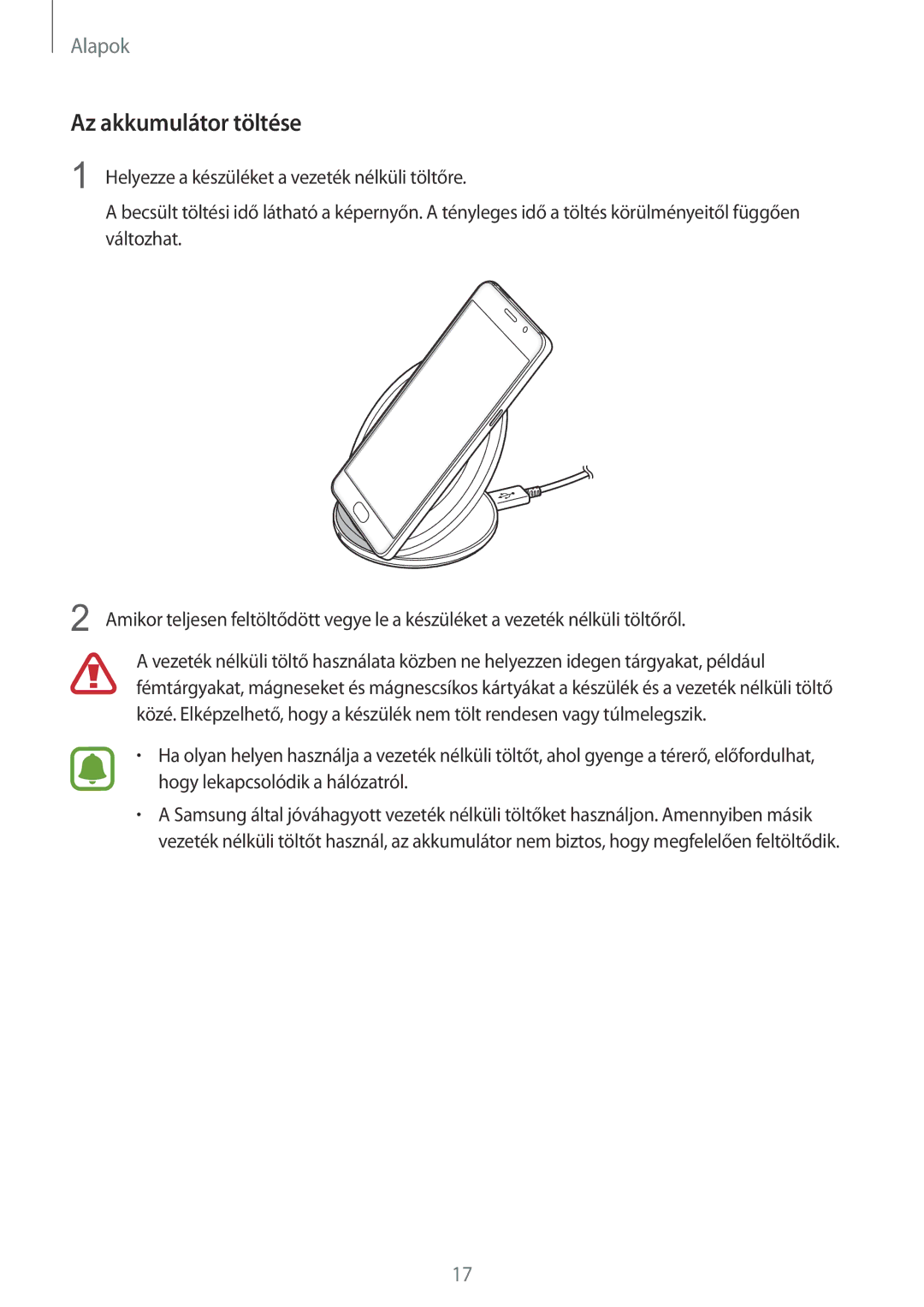 Samsung SM-G930FZDAXEH manual Az akkumulátor töltése 