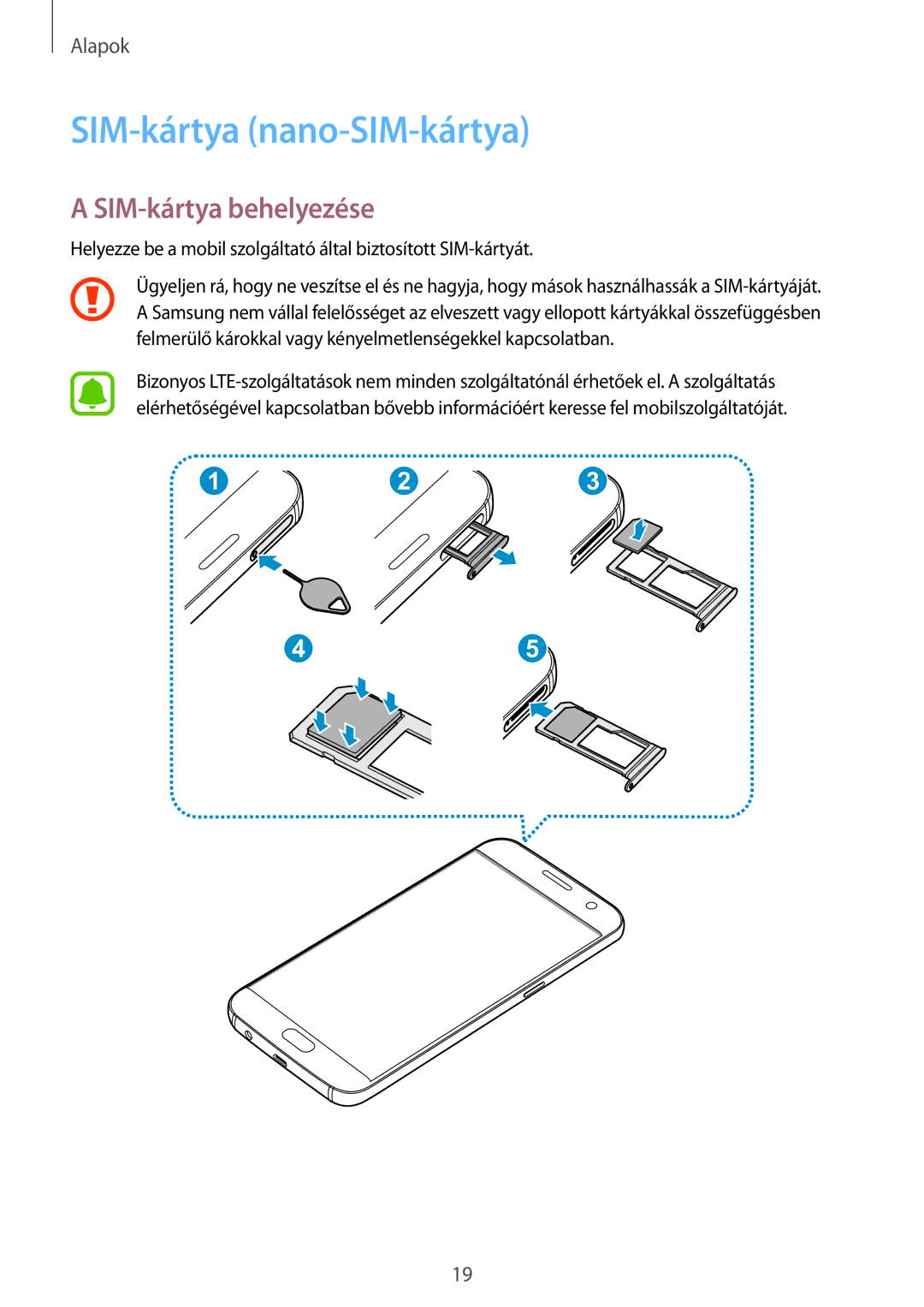 Samsung SM-G930FZDAXEH manual SIM-kártya nano-SIM-kártya, SIM-kártya behelyezése 