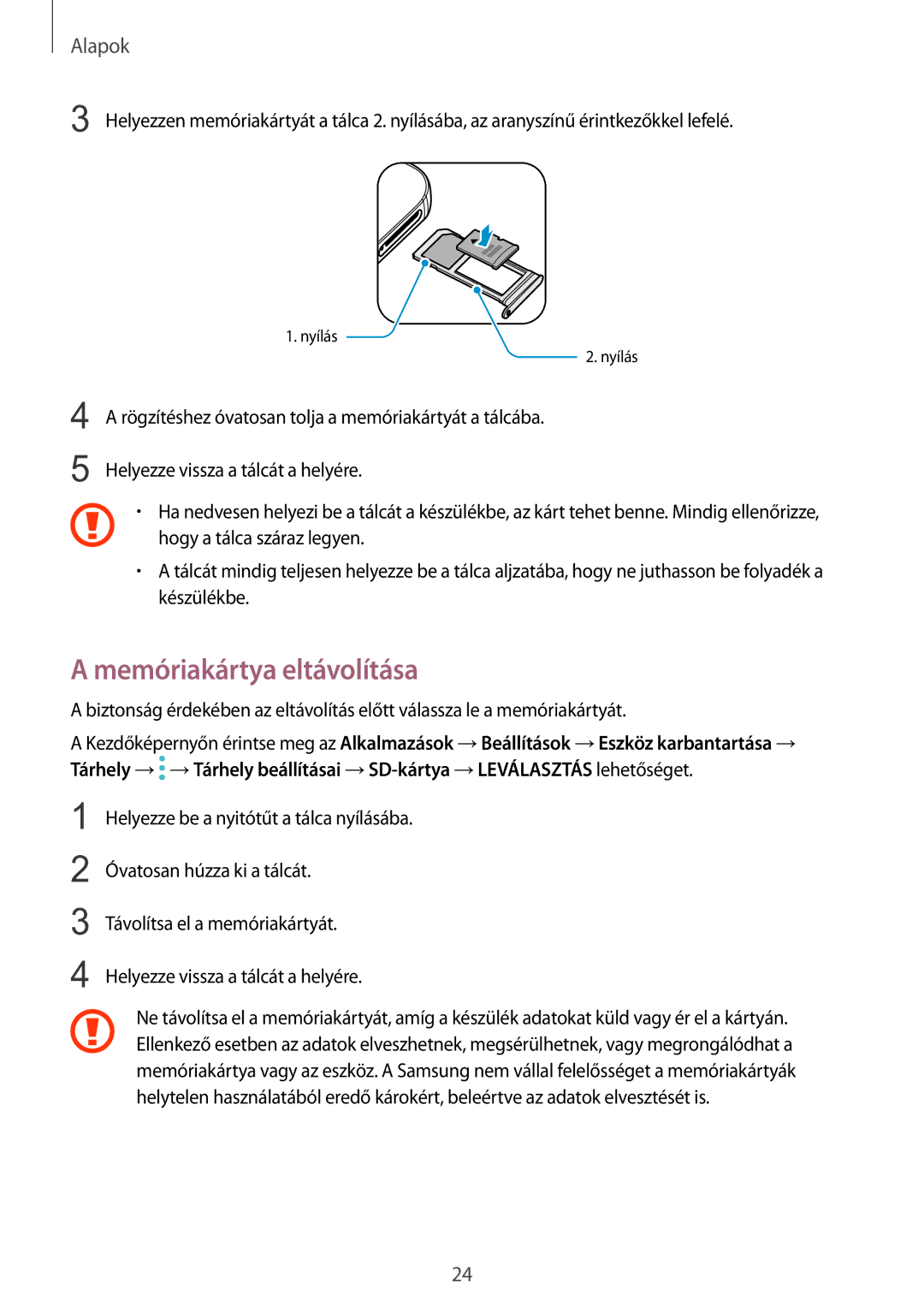 Samsung SM-G930FZDAXEH manual Memóriakártya eltávolítása 