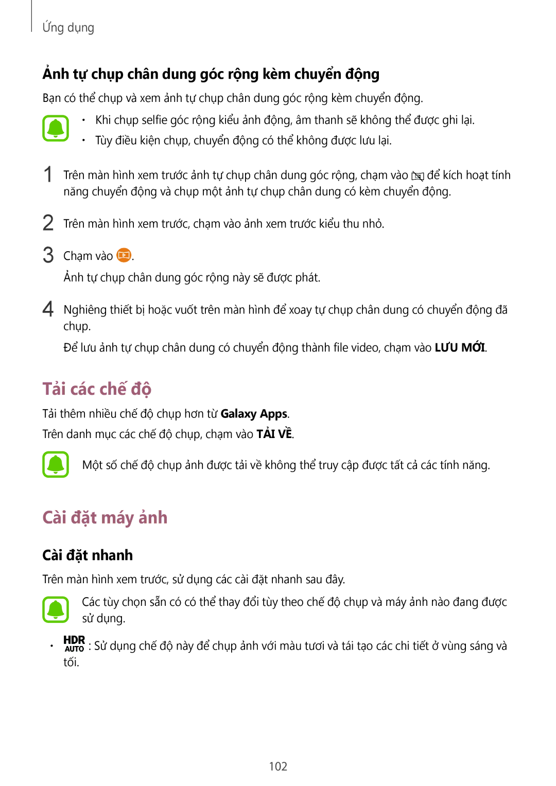 Samsung SM-G930FZDUXXV Tải các chế độ, Cài đặt máy ảnh, Ảnh tự chụp chân dung góc rộng kèm chuyển động, Cài đặt nhanh, 102 