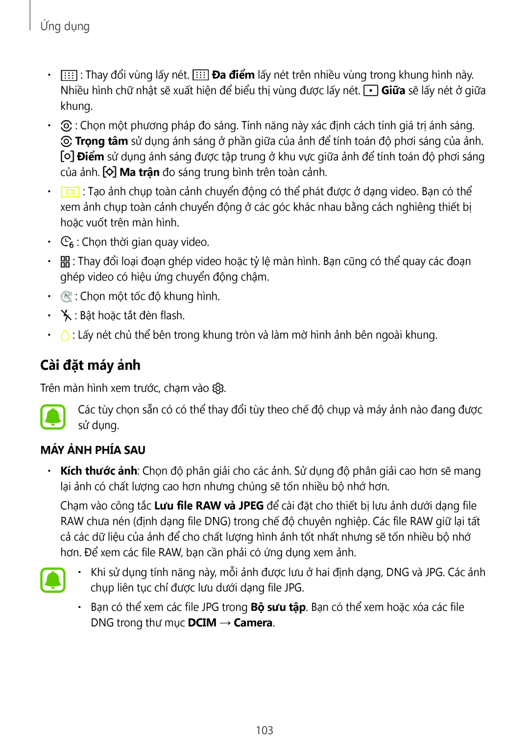 Samsung SM-G930FZKUXXV, SM-G930FZDUXXV, SM-G930FZSUXXV manual Cài đặt máy ảnh, 103 