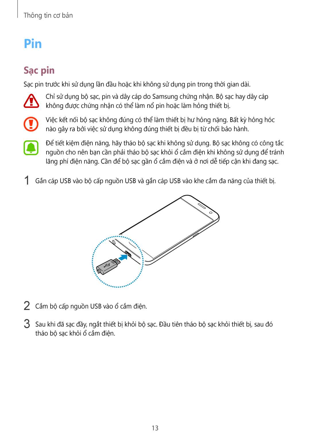 Samsung SM-G930FZKUXXV, SM-G930FZDUXXV, SM-G930FZSUXXV manual Pin, Sạc pin 