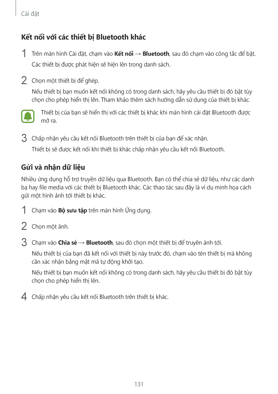 Samsung SM-G930FZSUXXV, SM-G930FZDUXXV, SM-G930FZKUXXV Kết nối với các thiết bị Bluetooth khác, Gửi và nhận dữ liệu, 131 