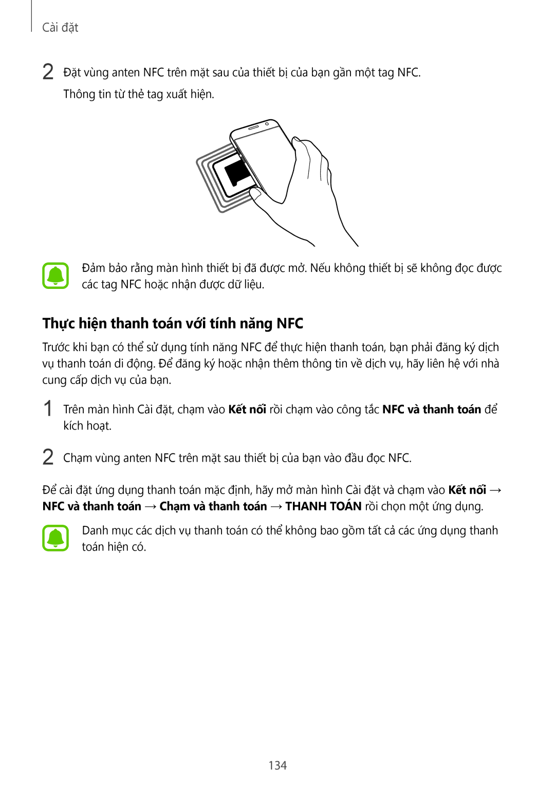Samsung SM-G930FZSUXXV, SM-G930FZDUXXV, SM-G930FZKUXXV manual Thực hiện thanh toán với tính năng NFC, 134 