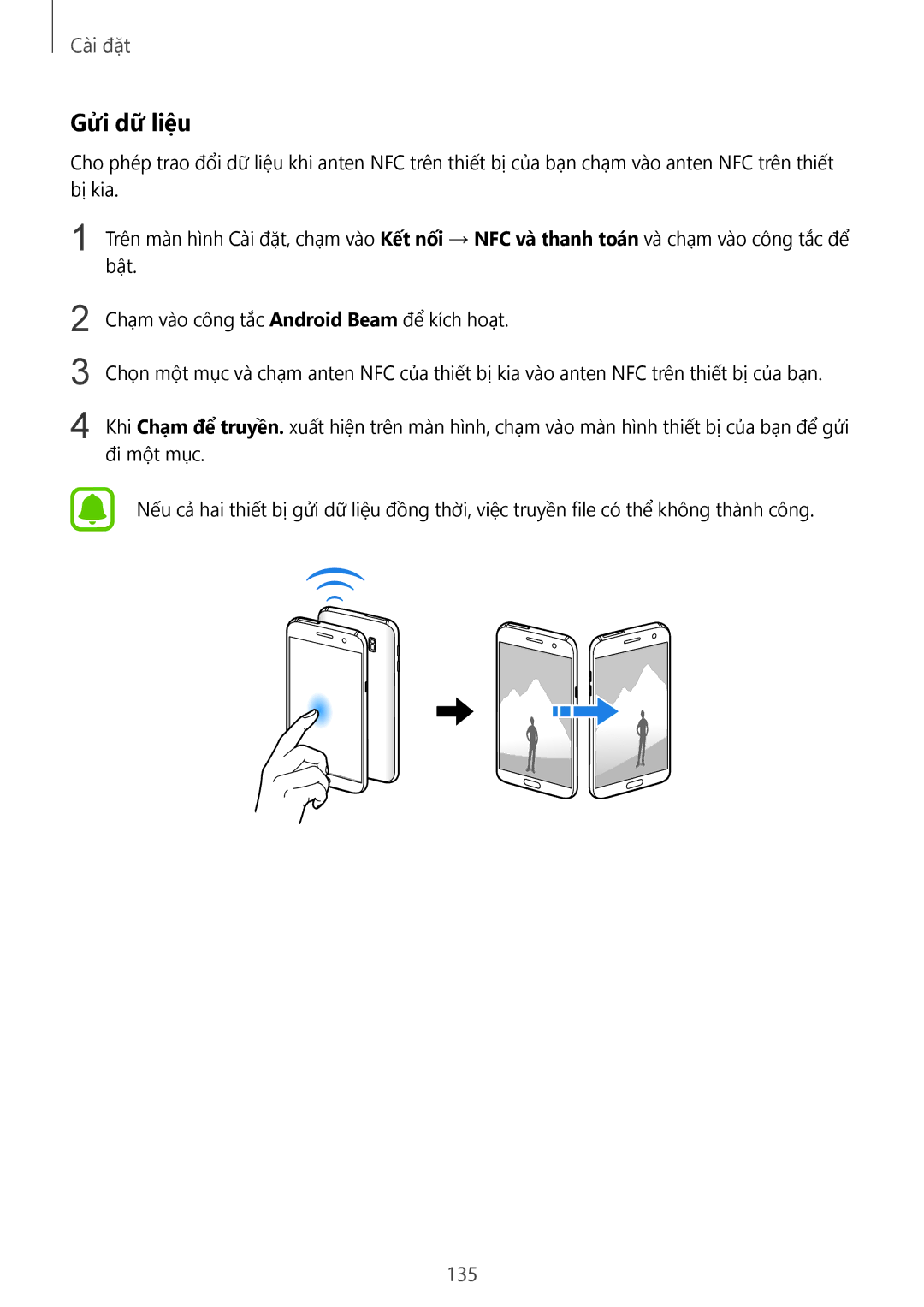 Samsung SM-G930FZDUXXV, SM-G930FZKUXXV, SM-G930FZSUXXV manual Gửi dữ liệu, 135 