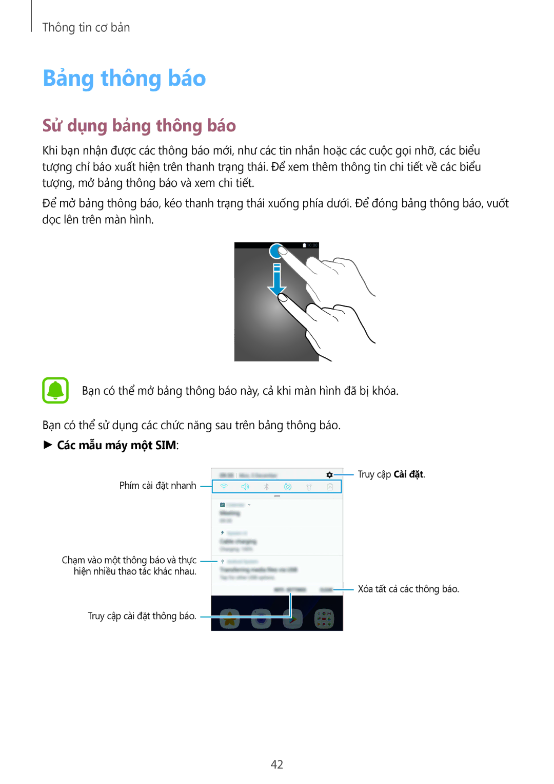 Samsung SM-G930FZDUXXV, SM-G930FZKUXXV, SM-G930FZSUXXV manual Bảng thông báo, Sử dụng bảng thông báo 