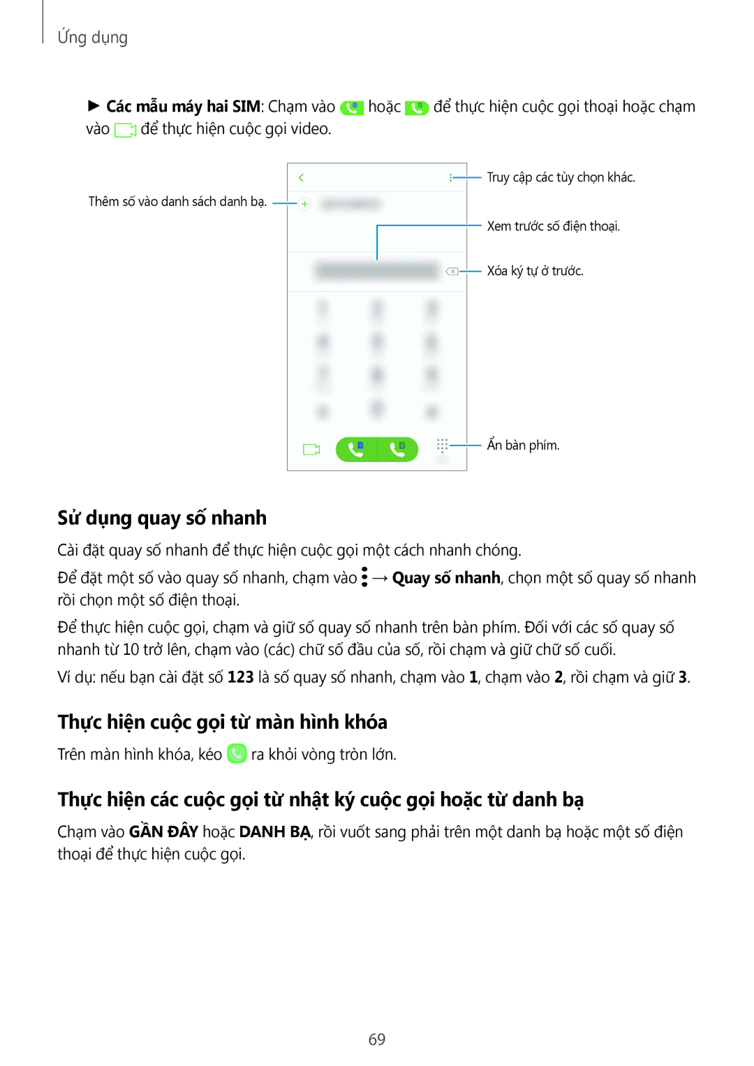 Samsung SM-G930FZDUXXV, SM-G930FZKUXXV, SM-G930FZSUXXV manual Sử dụng quay số nhanh, Thực hiện cuộc gọi từ màn hình khóa 