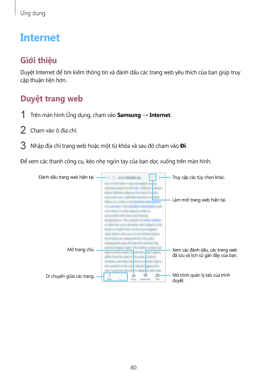 Samsung SM-G930FZSUXXV, SM-G930FZDUXXV, SM-G930FZKUXXV manual Internet, Duyệt trang web 