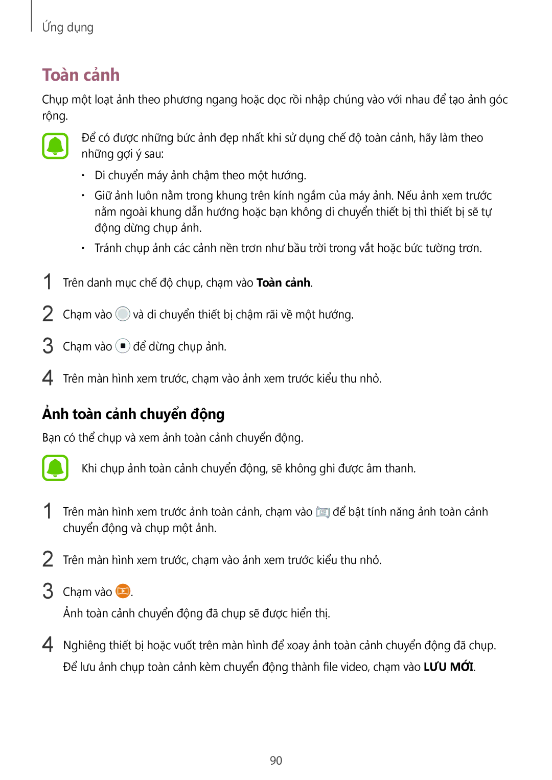Samsung SM-G930FZDUXXV, SM-G930FZKUXXV, SM-G930FZSUXXV manual Toàn cảnh, Ảnh toàn cảnh chuyển động 