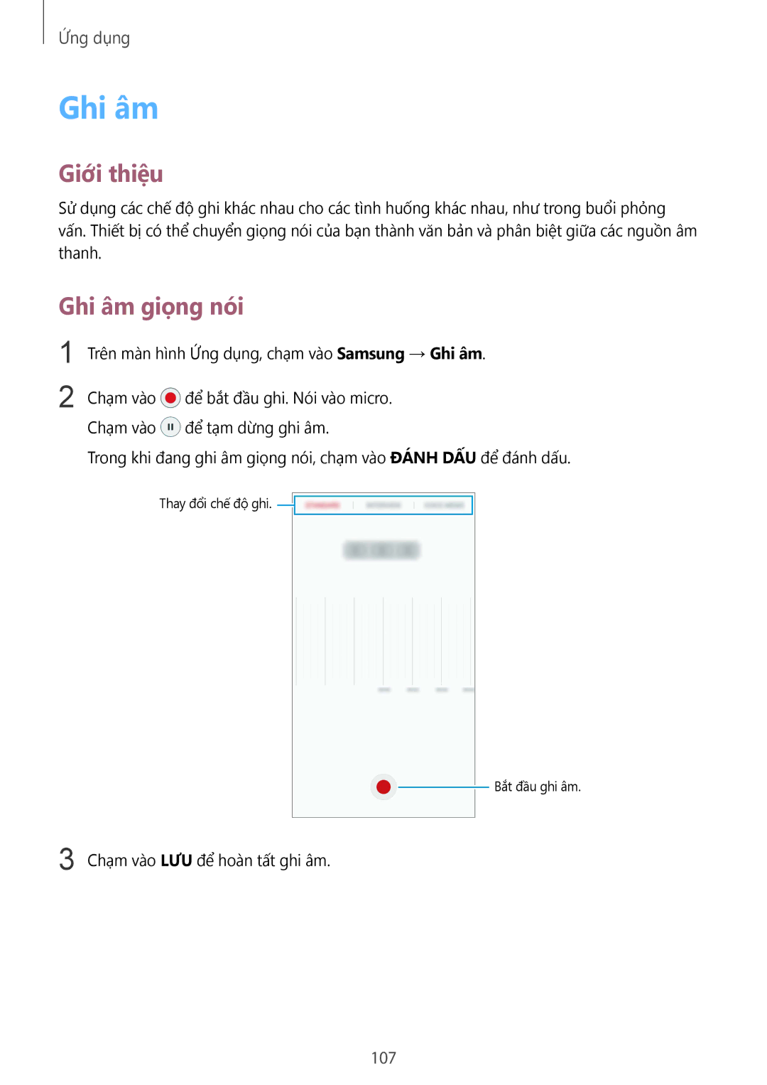 Samsung SM-G930FZSUXXV, SM-G930FZDUXXV, SM-G930FZKUXXV manual Ghi âm giọng nói, 107 