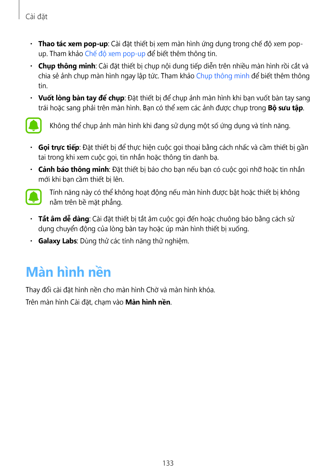 Samsung SM-G930FZKUXXV, SM-G930FZDUXXV, SM-G930FZSUXXV manual Mà̀n hình nền, 133 