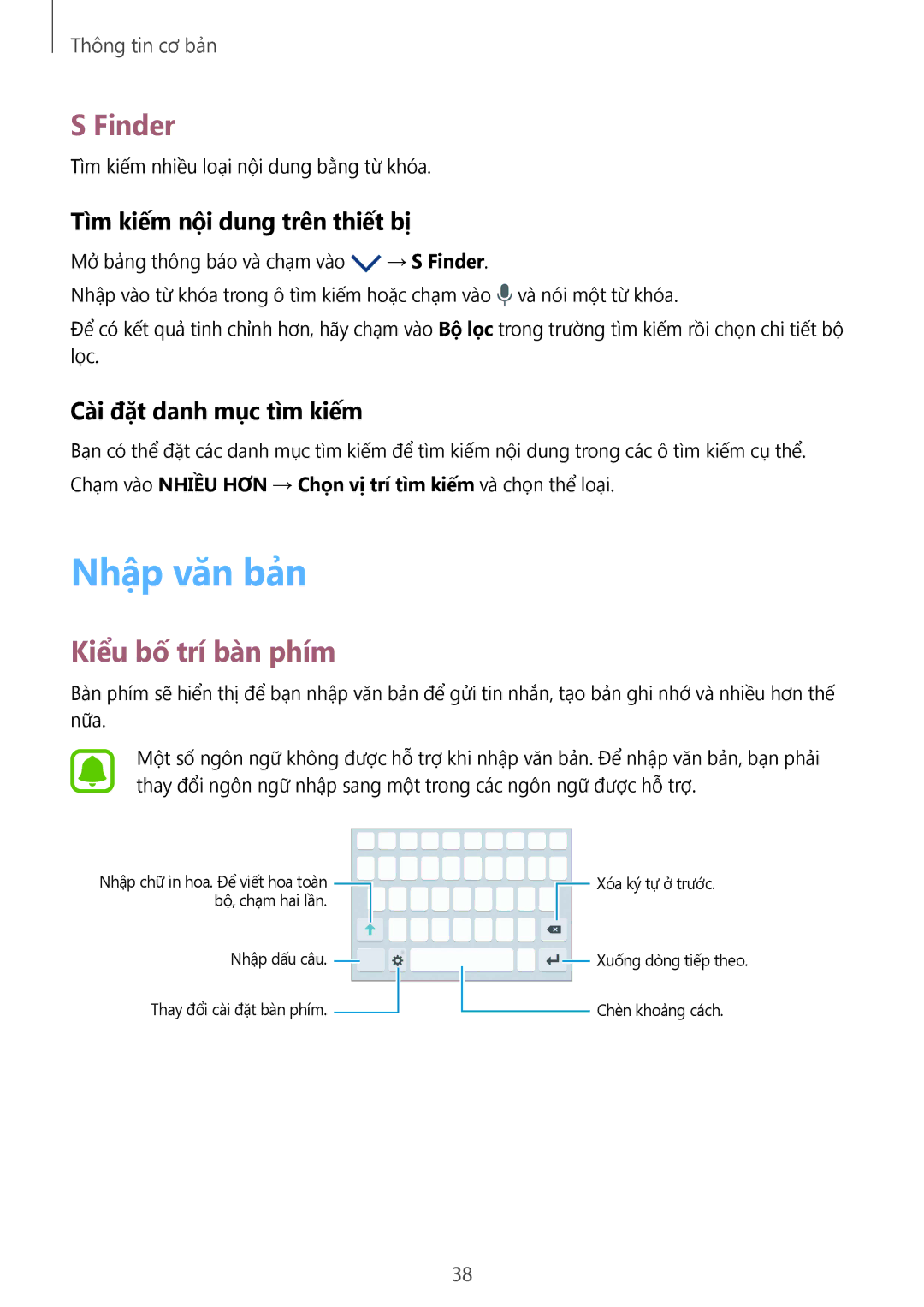 Samsung SM-G930FZSUXXV, SM-G930FZDUXXV manual Nhập văn bản, Finder, Kiểu bố trí bà̀n phím, Tìm kiếm nội dung trên thiết bị 