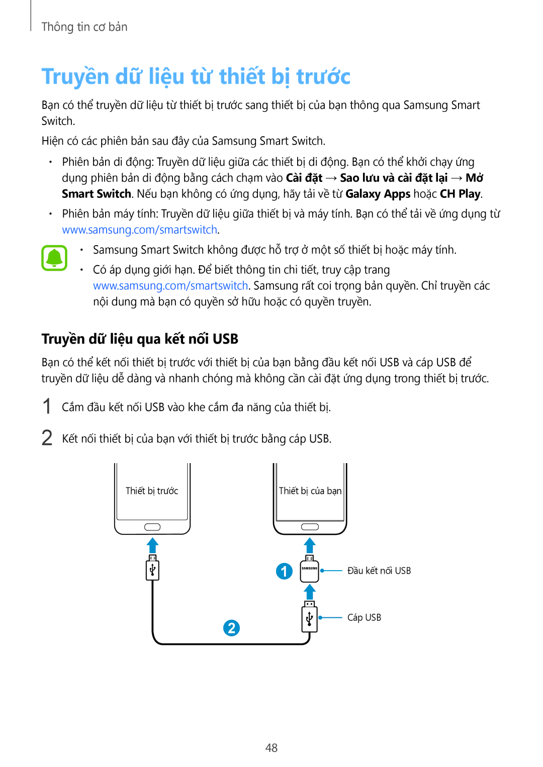 Samsung SM-G930FZDUXXV, SM-G930FZKUXXV, SM-G930FZSUXXV Truyền dữ liệu từ thiết bị trước, Truyền dữ liệu qua kết nối USB 