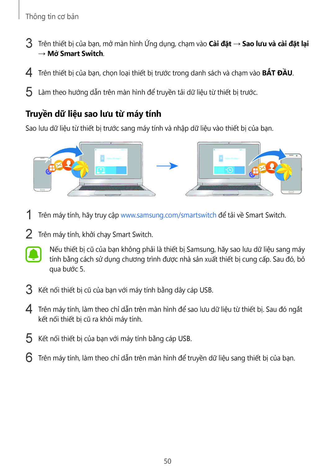 Samsung SM-G930FZSUXXV, SM-G930FZDUXXV, SM-G930FZKUXXV manual Truyền dữ liệu sao lưu từ máy tính, → Mở Smart Switch 