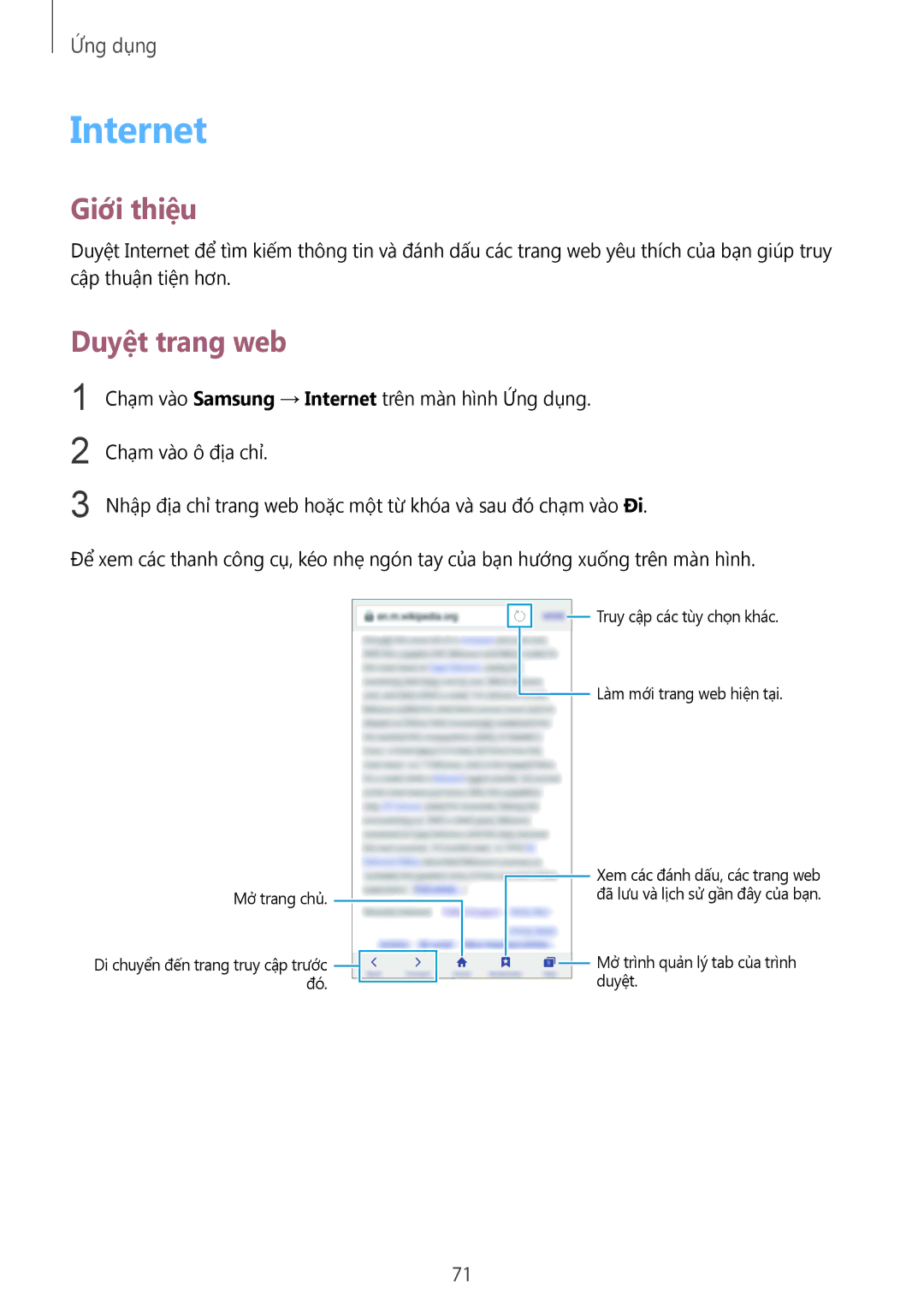 Samsung SM-G930FZSUXXV, SM-G930FZDUXXV, SM-G930FZKUXXV manual Internet, Duyệt trang web 