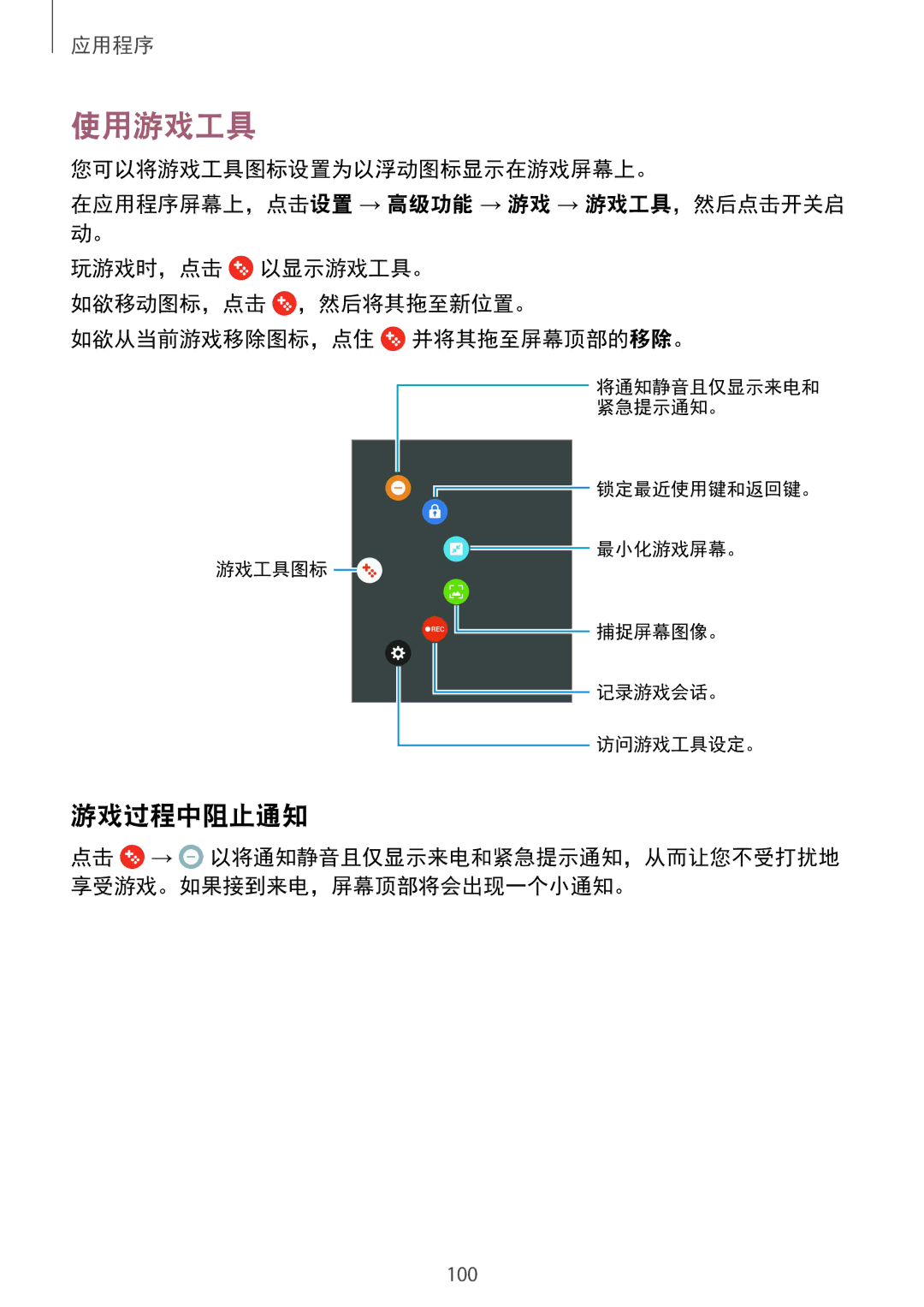 Samsung SM-G930FZKUXXV, SM-G930FZDUXXV, SM-G930FZSUXXV manual 使用游戏工具, 游戏过程中阻止通知 