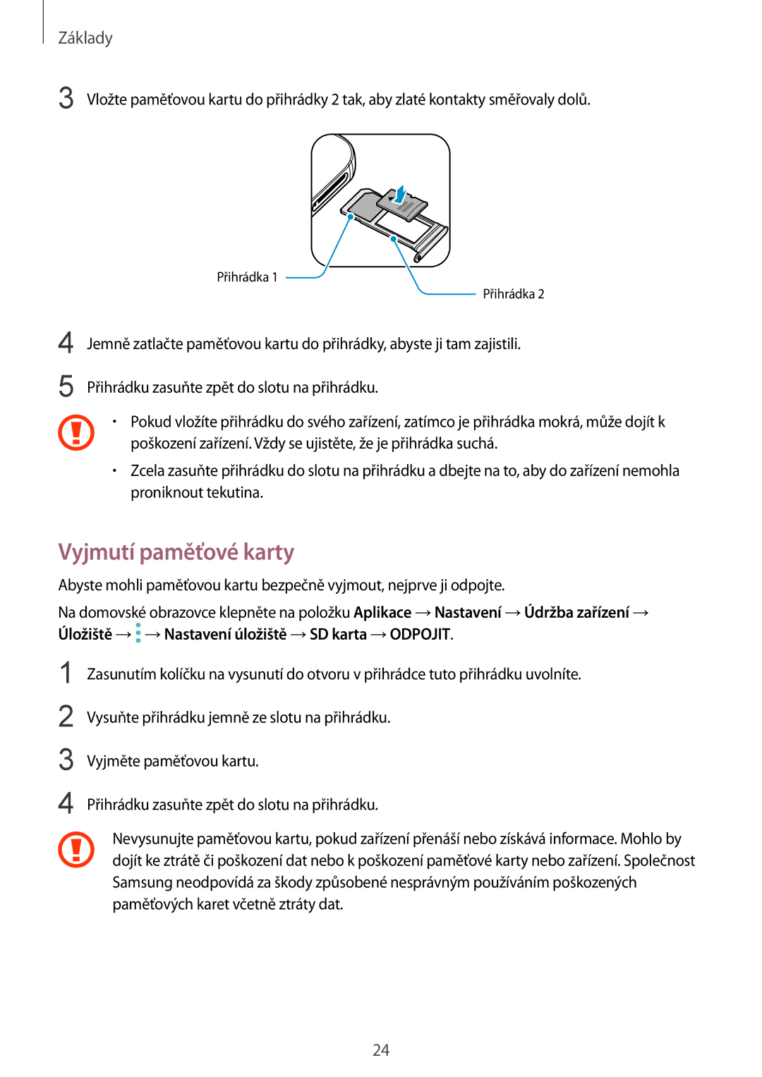 Samsung SM-G930FZKAETL manual Vyjmutí paměťové karty 