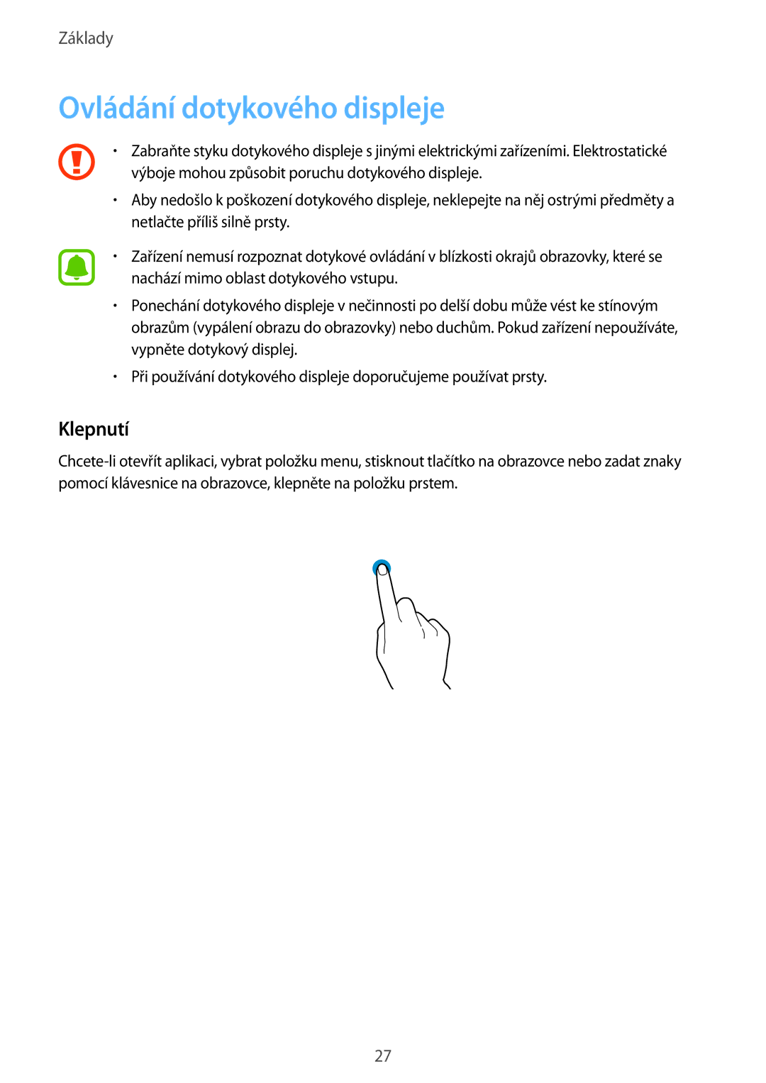 Samsung SM-G930FZKAETL manual Ovládání dotykového displeje, Klepnutí 