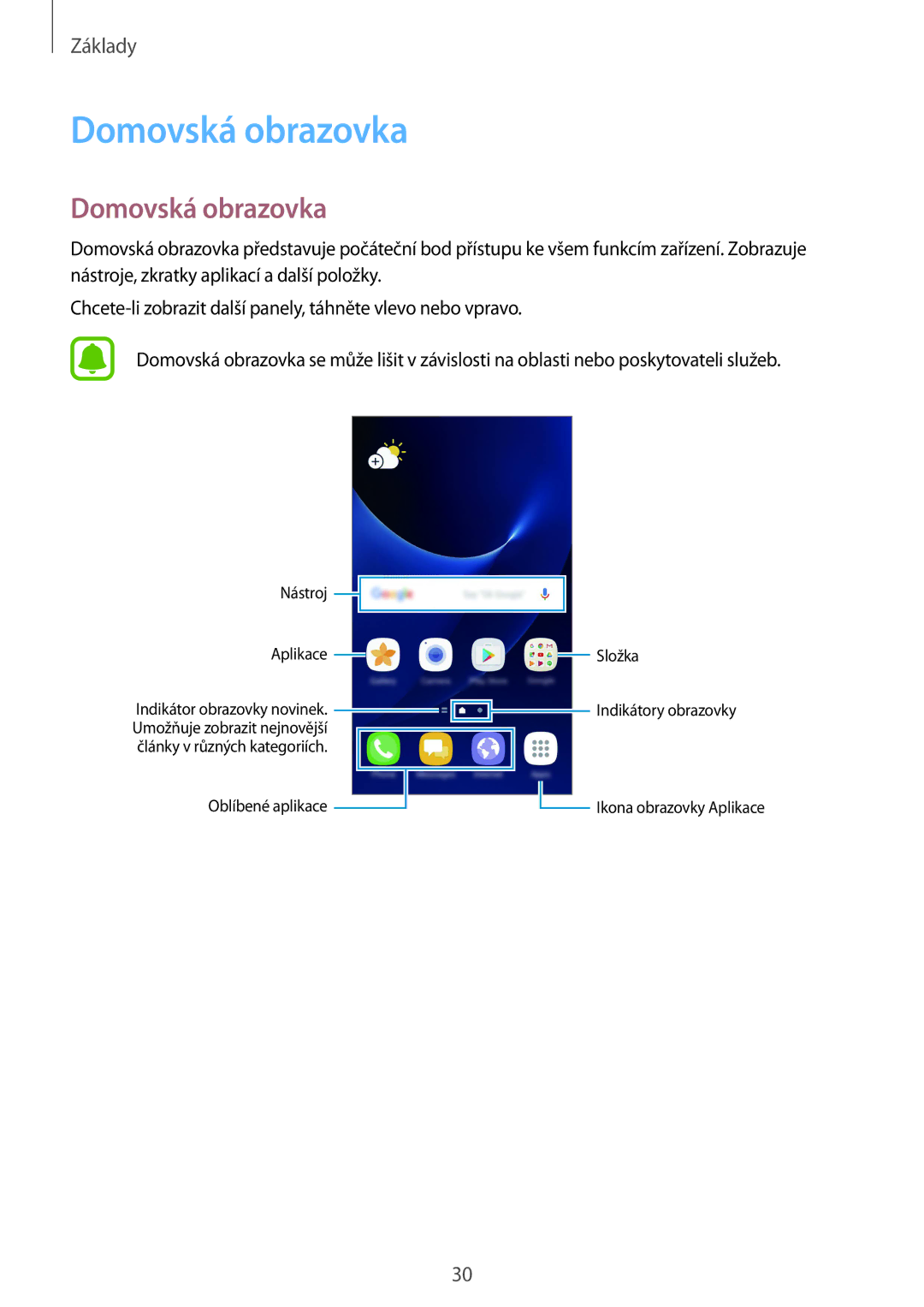 Samsung SM-G930FZKAETL manual Domovská obrazovka 