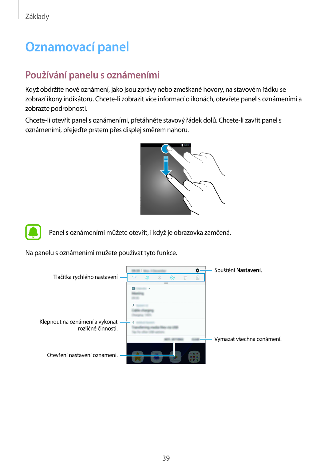 Samsung SM-G930FZKAETL manual Oznamovací panel, Používání panelu s oznámeními 