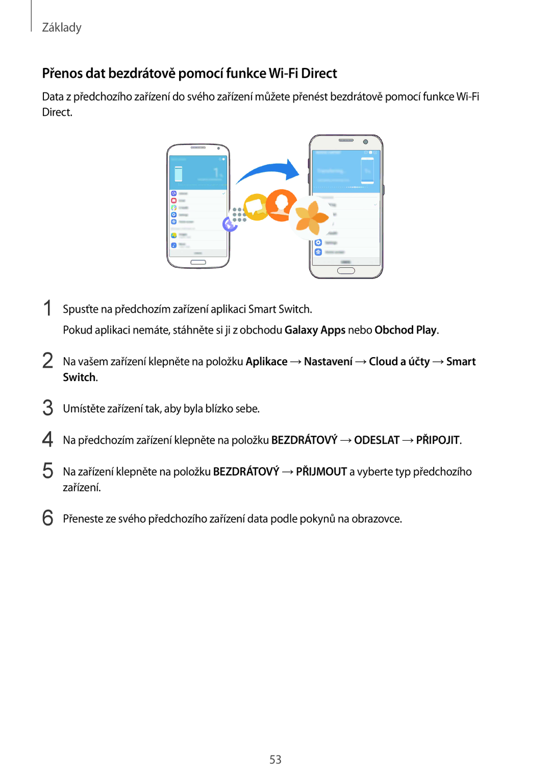 Samsung SM-G930FZKAETL manual Přenos dat bezdrátově pomocí funkce Wi-Fi Direct, Switch 