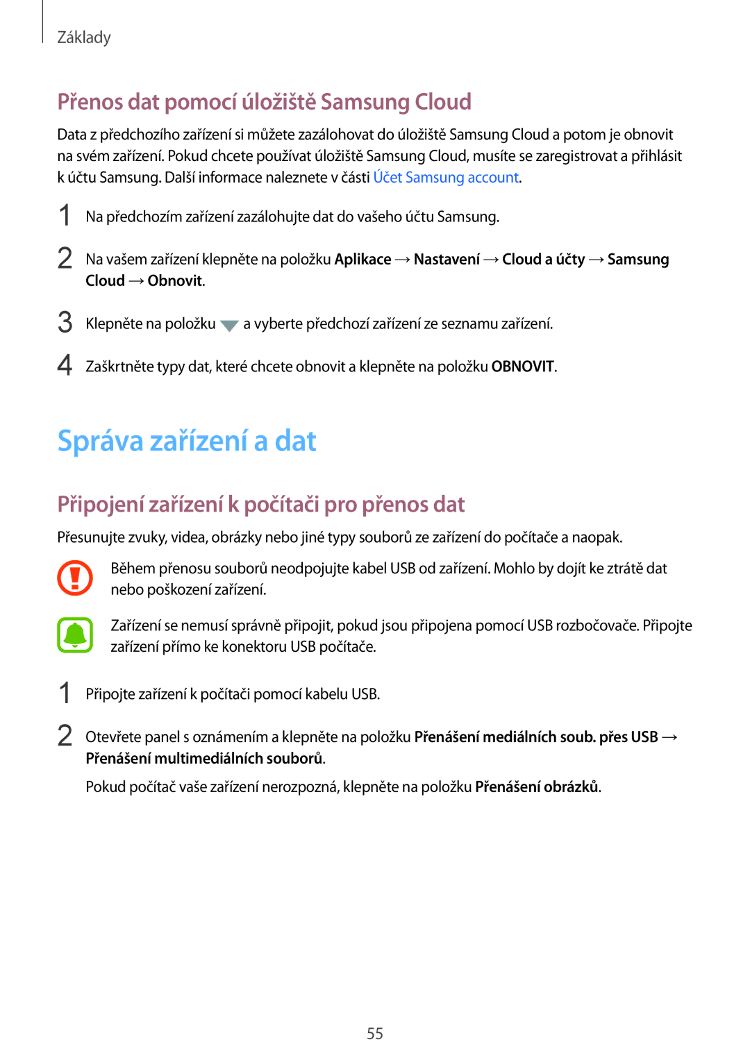 Samsung SM-G930FZKAETL Správa zařízení a dat, Přenos dat pomocí úložiště Samsung Cloud, Přenášení multimediálních souborů 