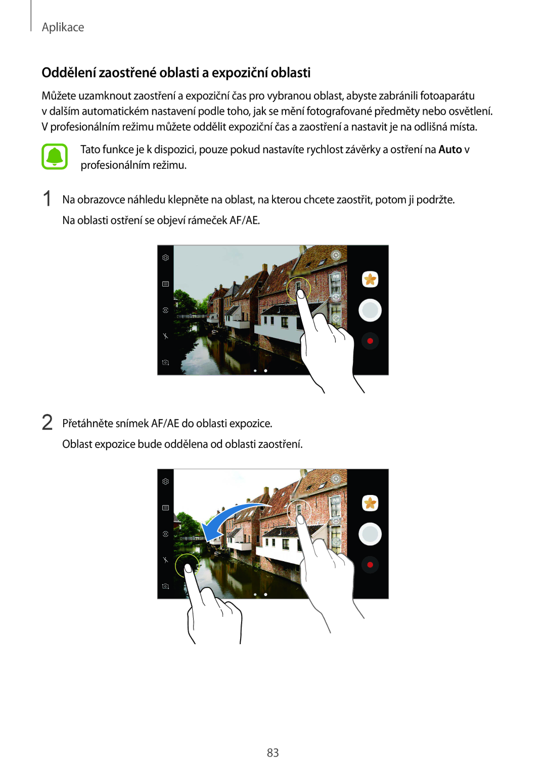 Samsung SM-G930FZKAETL manual Oddělení zaostřené oblasti a expoziční oblasti 