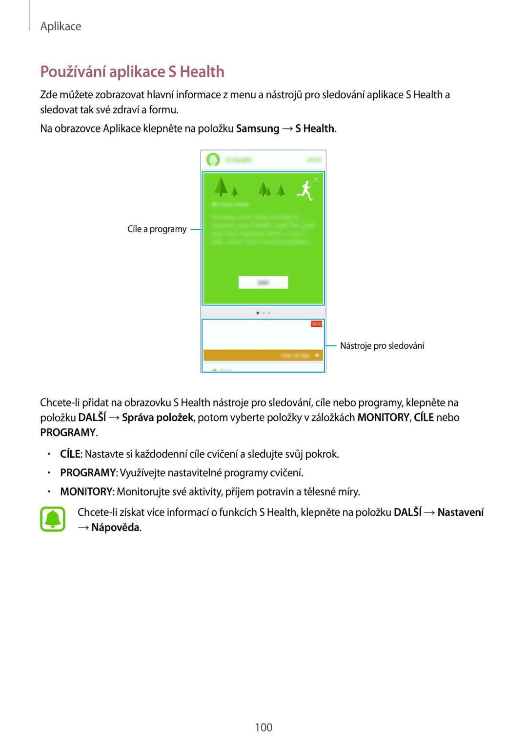 Samsung SM-G930FZKAETL manual Používání aplikace S Health, → Nápověda 