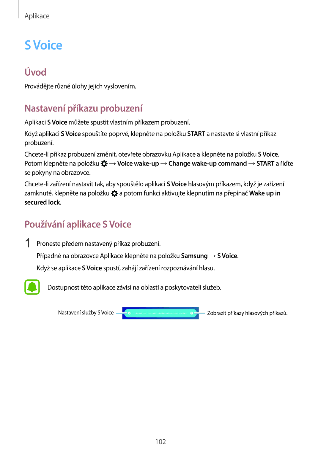 Samsung SM-G930FZKAETL manual Nastavení příkazu probuzení, Používání aplikace S Voice 