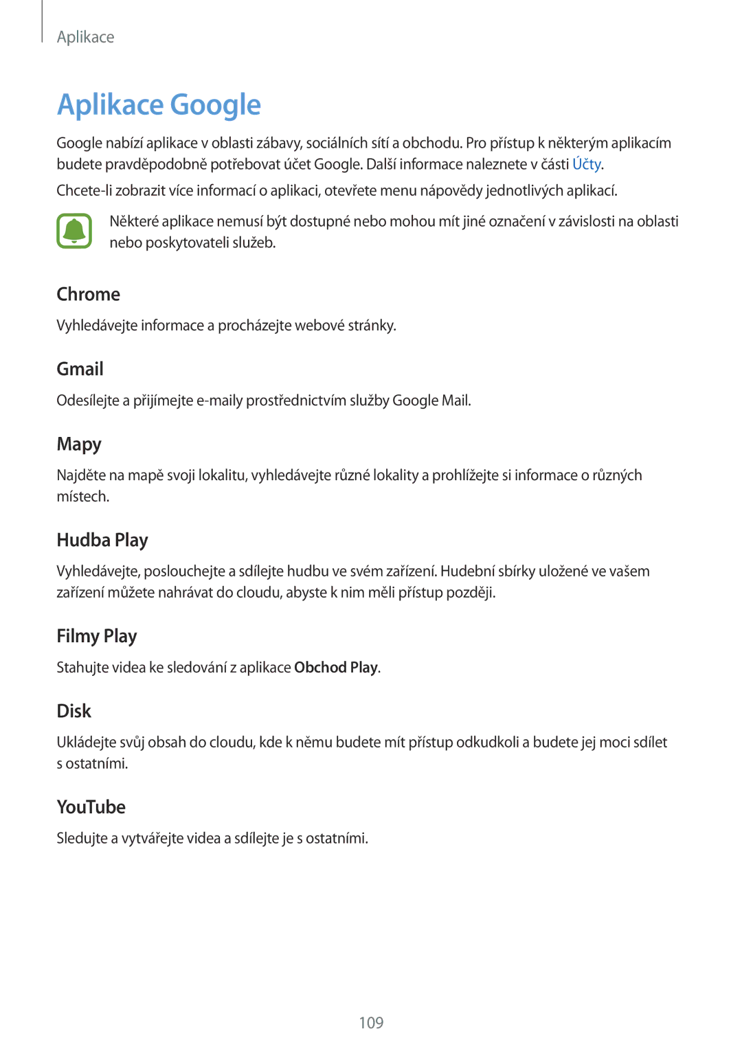 Samsung SM-G930FZKAETL manual Aplikace Google 