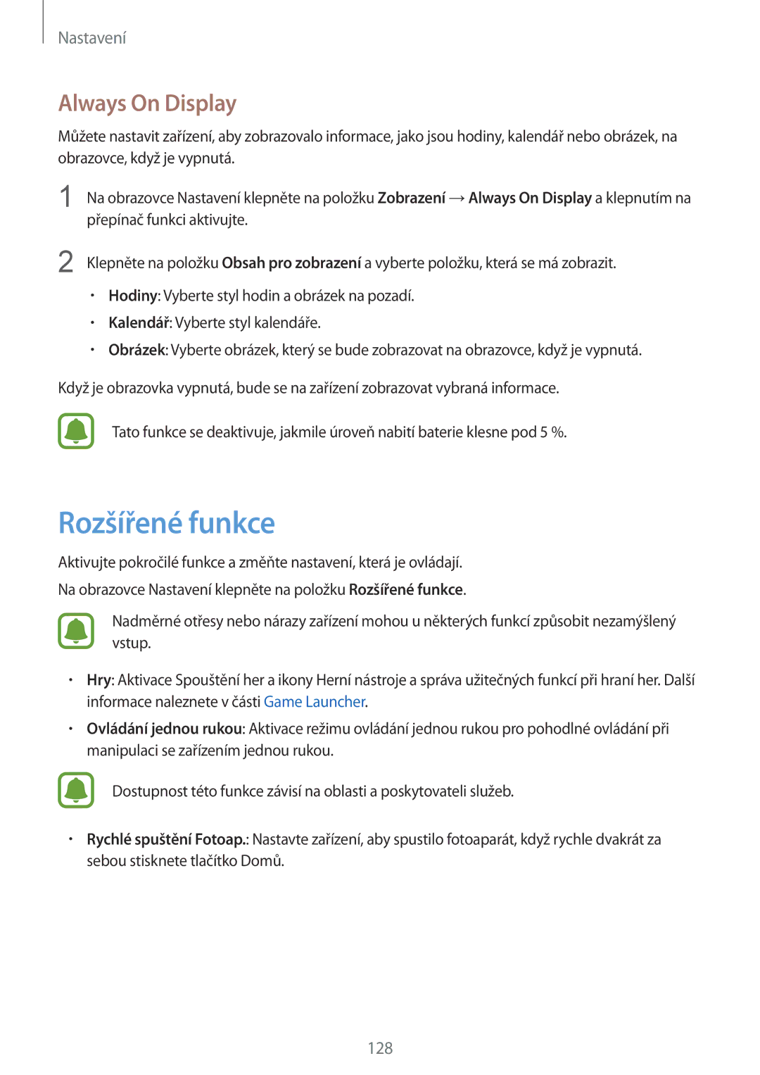 Samsung SM-G930FZKAETL manual Rozšířené funkce, Always On Display 