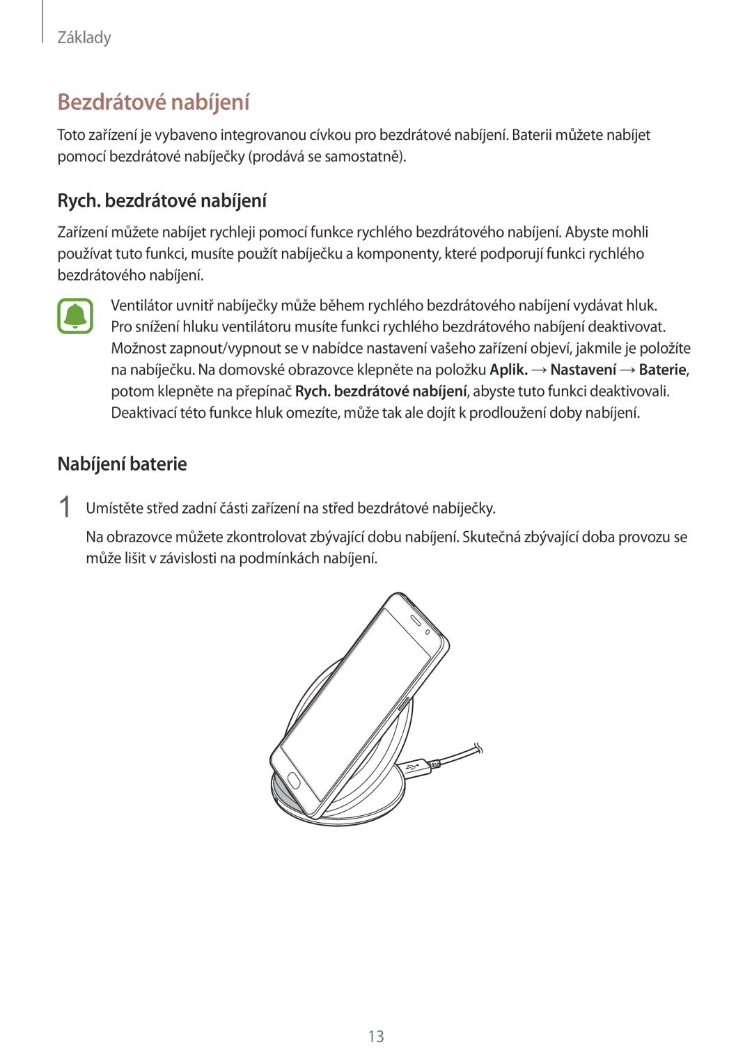 Samsung SM-G930FZKAETL manual Bezdrátové nabíjení, Rych. bezdrátové nabíjení, Nabíjení baterie 