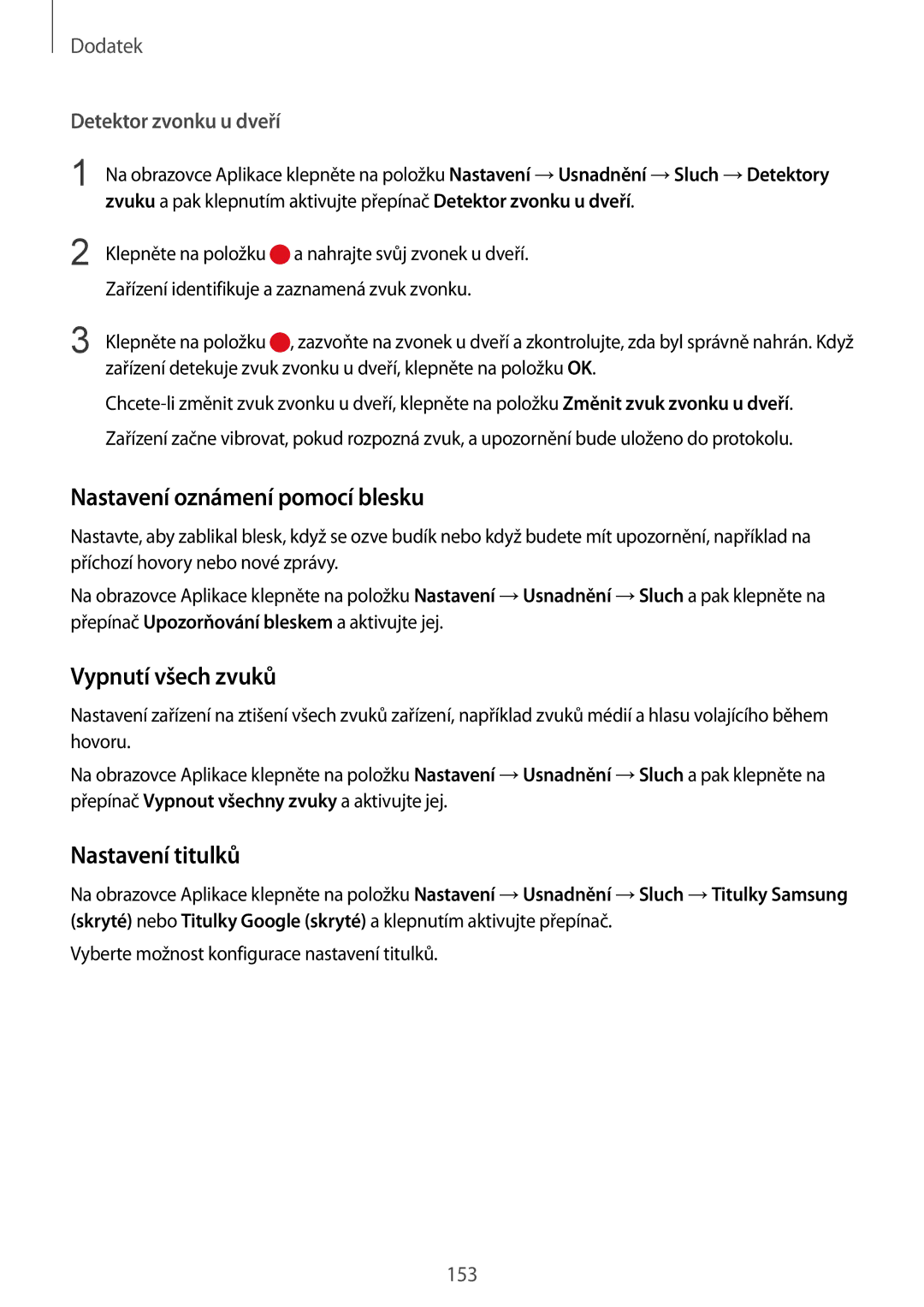 Samsung SM-G930FZKAETL manual Nastavení oznámení pomocí blesku, Vypnutí všech zvuků, Nastavení titulků 