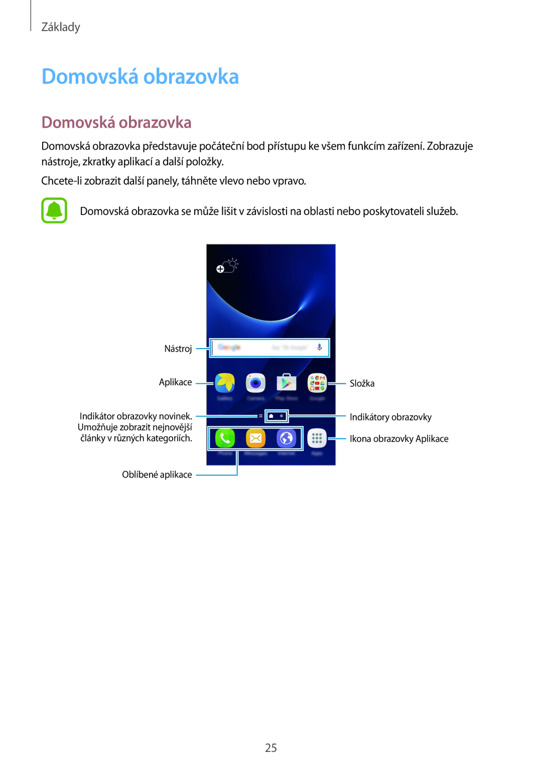 Samsung SM-G930FZKAETL manual Domovská obrazovka 