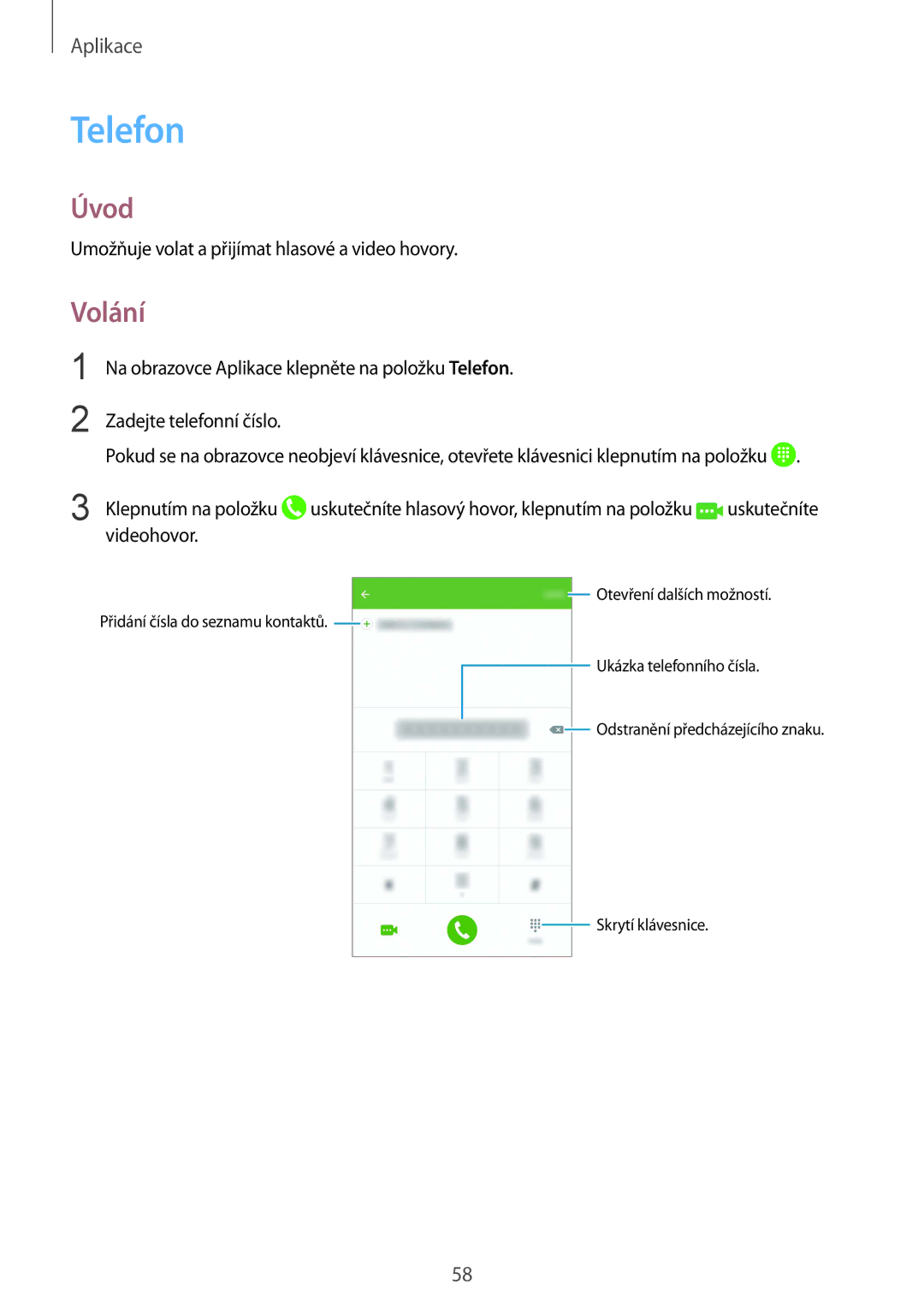 Samsung SM-G930FZKAETL manual Telefon, Volání 