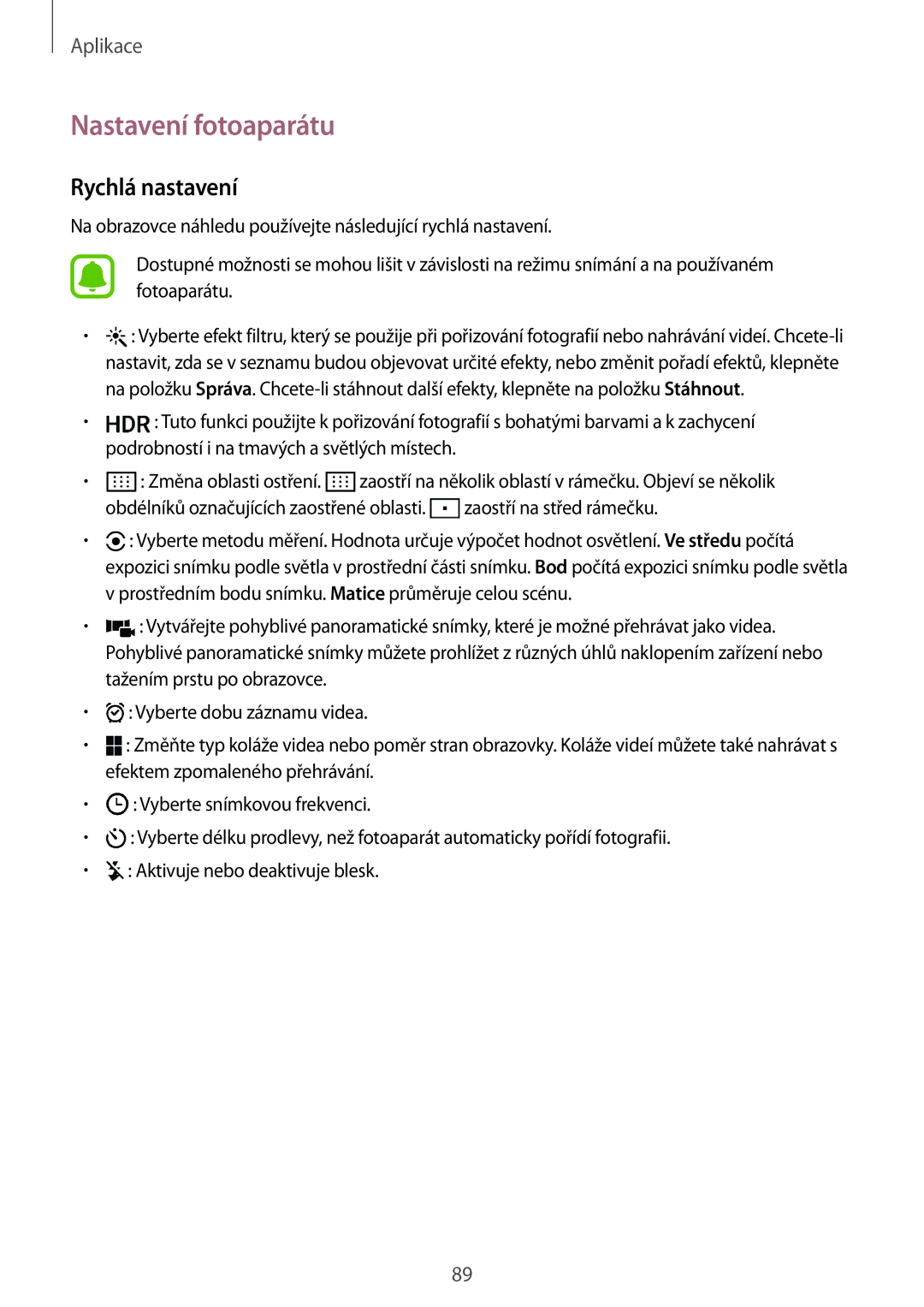 Samsung SM-G930FZKAETL manual Nastavení fotoaparátu, Rychlá nastavení 