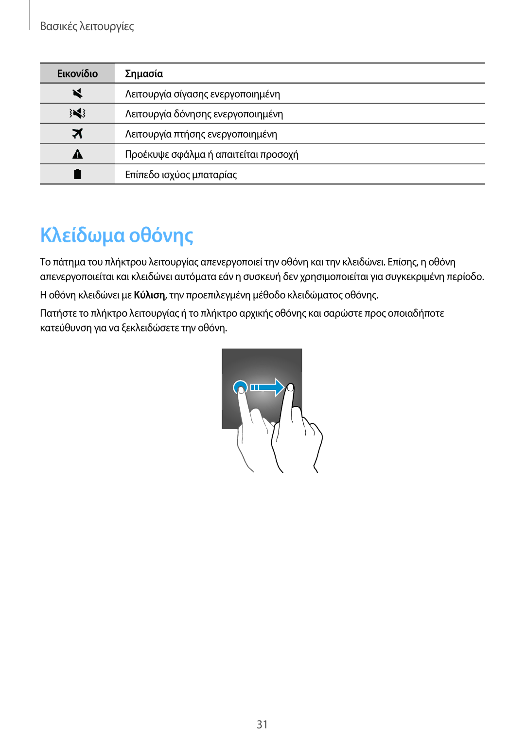 Samsung SM-G930FZKAEUR manual Κλείδωμα οθόνης 