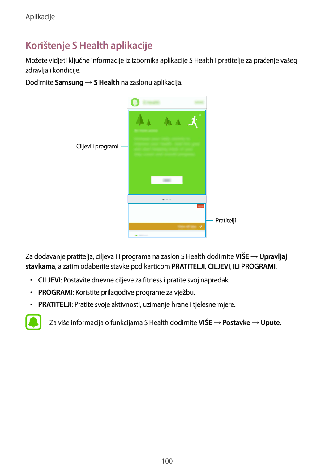 Samsung SM-G930FZKAVIP, SM-G930FZKATWO, SM-G930FZKADHR, SM-G930FZWASEE, SM-G930FZSASEE manual Korištenje S Health aplikacije 