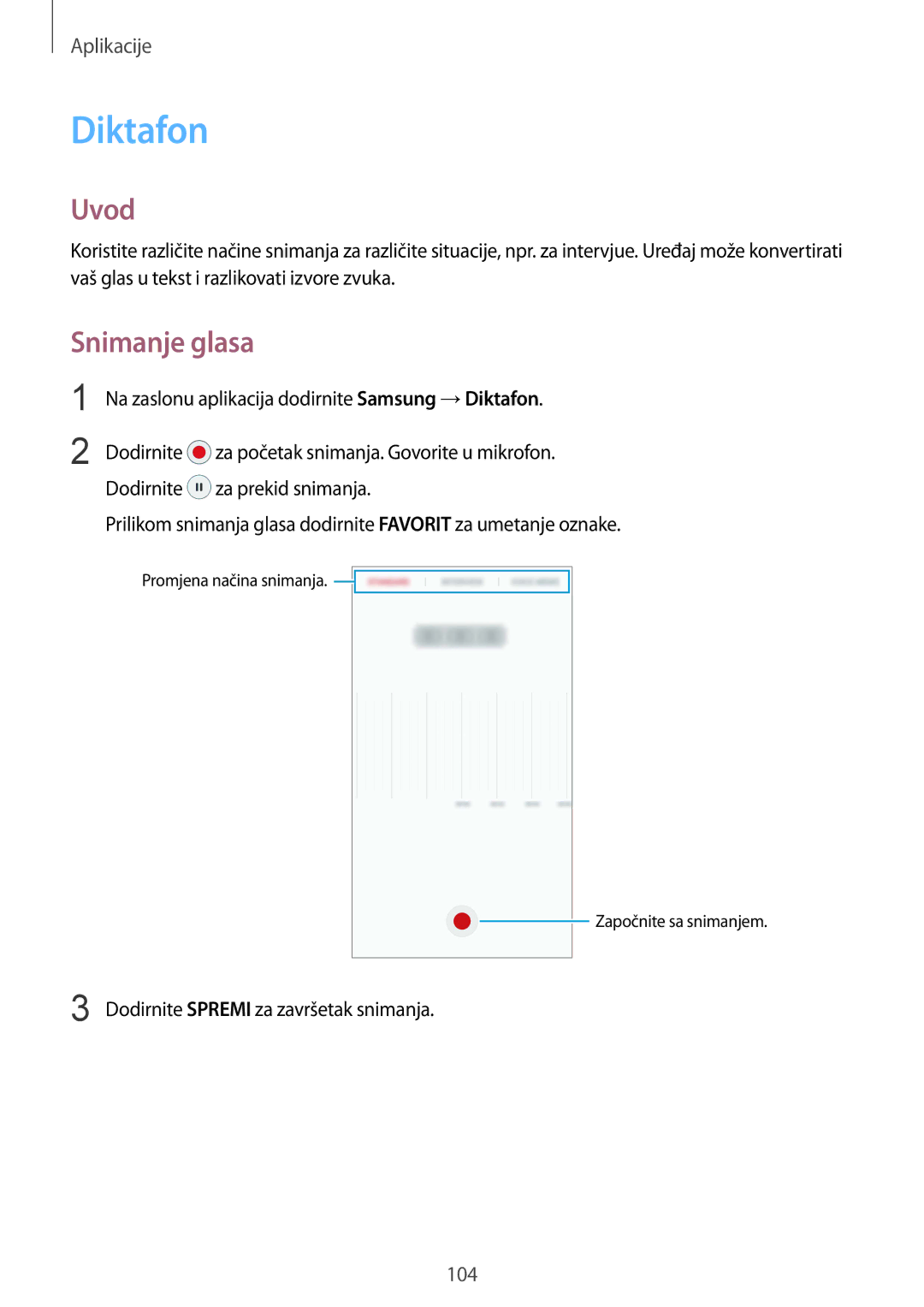 Samsung SM-G930FZSASEE, SM-G930FZKAVIP, SM-G930FZKATWO, SM-G930FZKADHR, SM-G930FZWASEE manual Diktafon, Snimanje glasa 