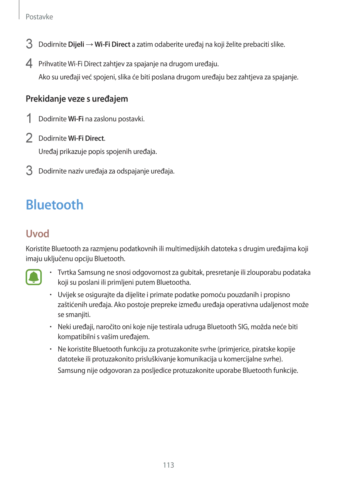 Samsung SM-G930FZWASEE, SM-G930FZKAVIP, SM-G930FZKATWO, SM-G930FZKADHR, SM-G930FZSASEE Bluetooth, Prekidanje veze s uređajem 