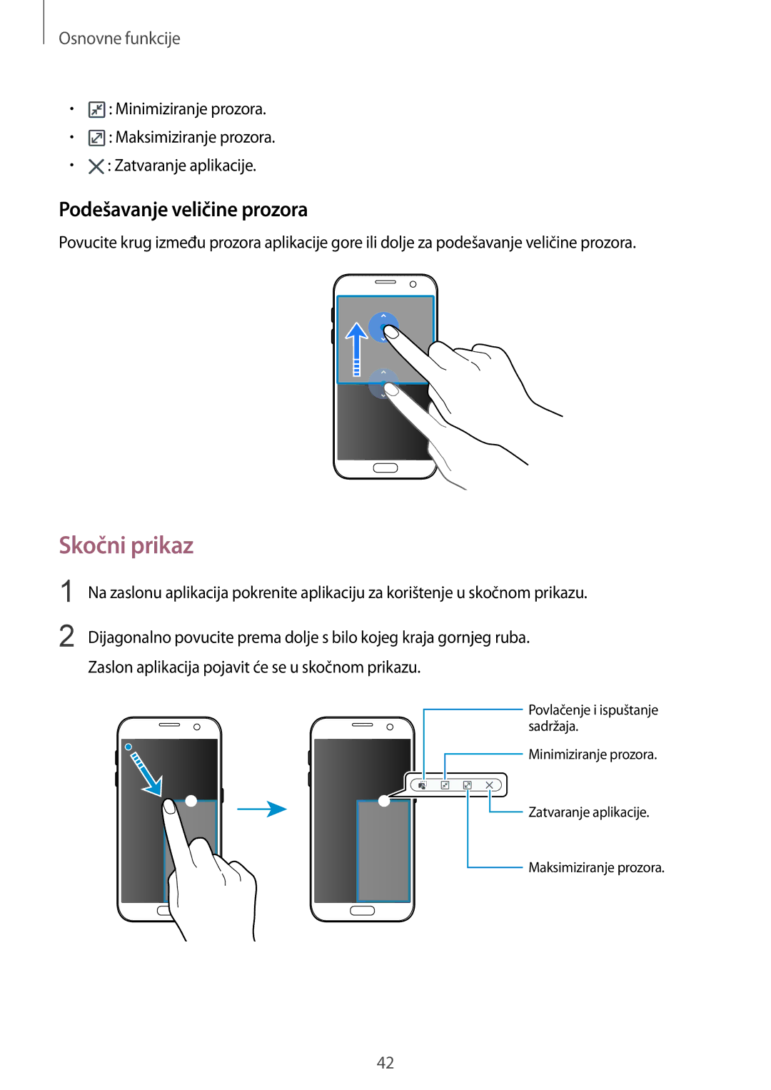 Samsung SM-G930FZKADHR, SM-G930FZKAVIP, SM-G930FZKATWO, SM-G930FZWASEE manual Skočni prikaz, Podešavanje veličine prozora 