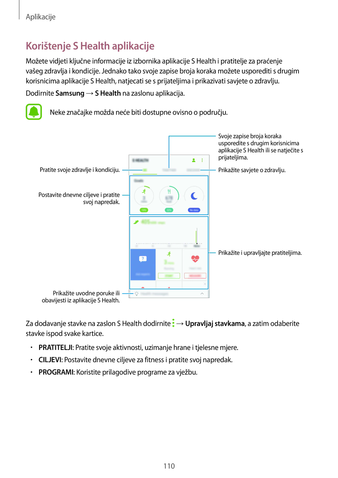 Samsung SM-G930FZKAVIP, SM-G930FZKATWO, SM-G930FZKADHR, SM-G930FZWASEE, SM-G930FZSASEE manual Korištenje S Health aplikacije 