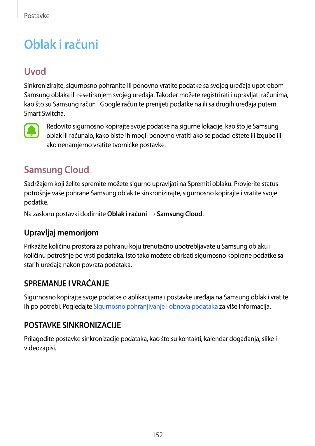 Samsung SM-G930FZKADHR, SM-G930FZKAVIP, SM-G930FZKATWO, SM-G930FZWASEE Oblak i računi, Samsung Cloud, Upravljaj memorijom 