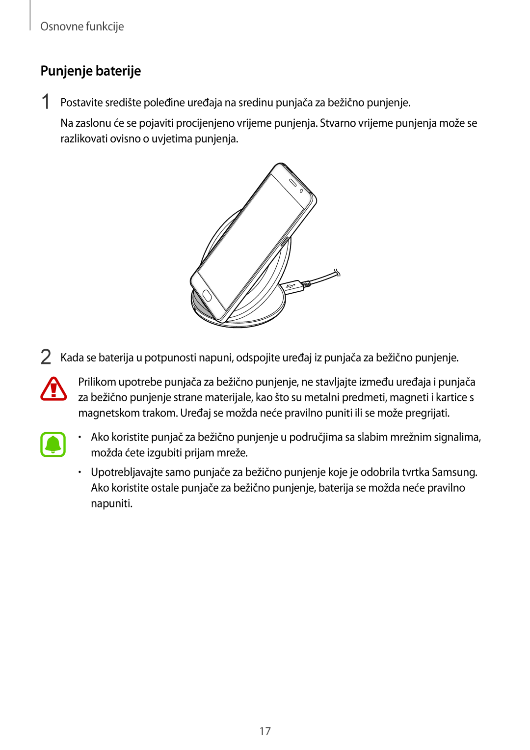 Samsung SM-G930FZDASEE, SM-G930FZKAVIP, SM-G930FZKATWO, SM-G930FZKADHR, SM-G930FZWASEE, SM-G930FZSASEE manual Punjenje baterije 