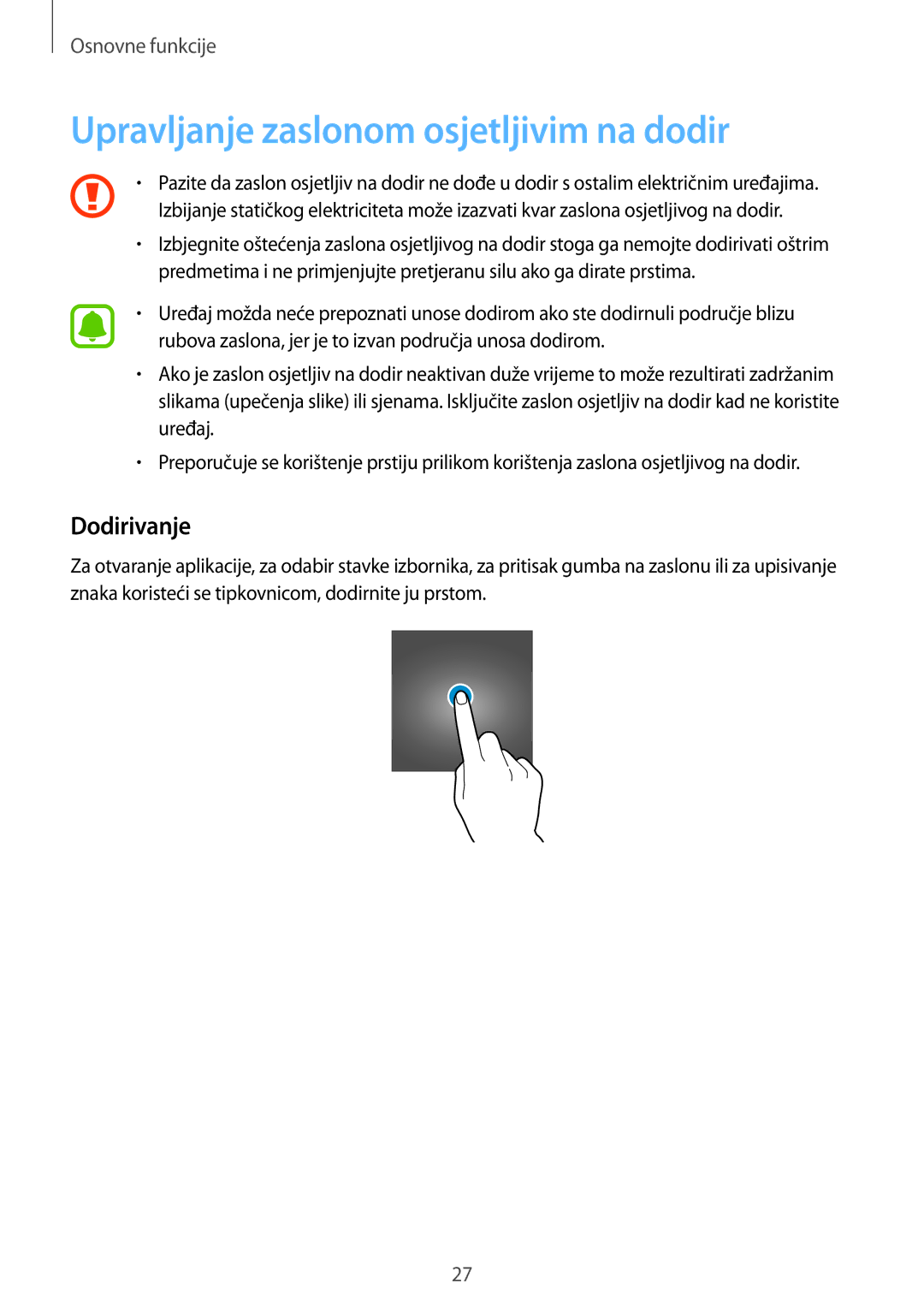 Samsung SM-G930FZDASEE, SM-G930FZKAVIP, SM-G930FZKATWO manual Upravljanje zaslonom osjetljivim na dodir, Dodirivanje 