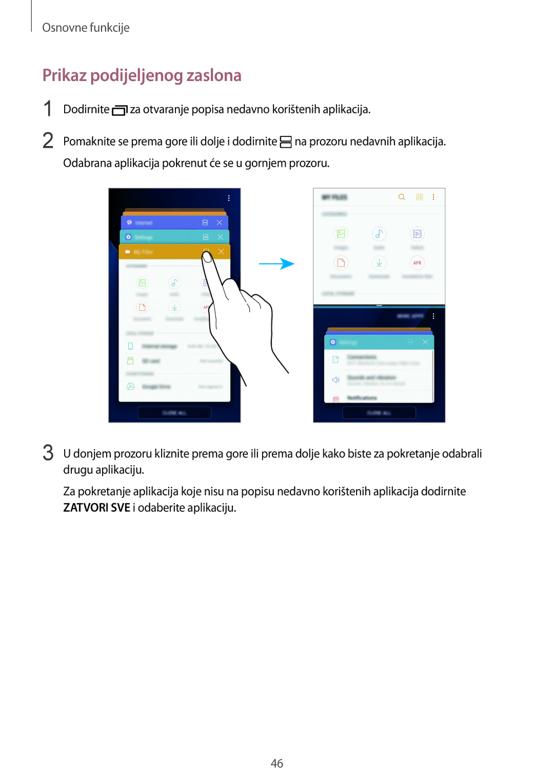 Samsung SM-G930FEDASEE, SM-G930FZKAVIP, SM-G930FZKATWO, SM-G930FZKADHR, SM-G930FZWASEE manual Prikaz podijeljenog zaslona 