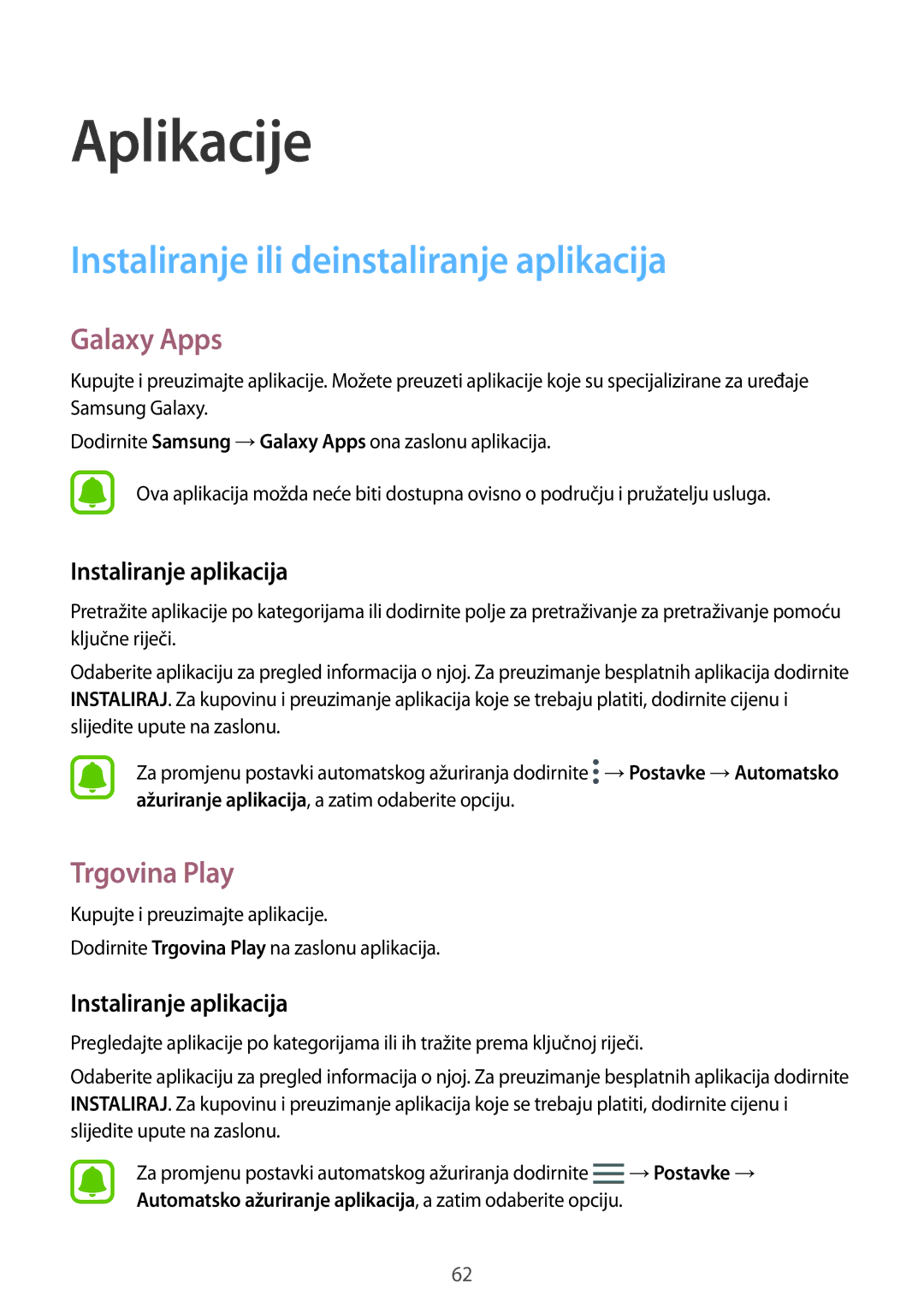 Samsung SM-G930FZKADHR Instaliranje ili deinstaliranje aplikacija, Galaxy Apps, Trgovina Play, Instaliranje aplikacija 