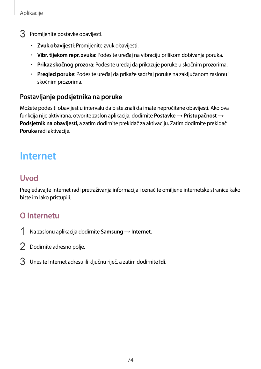 Samsung SM-G930FZSASEE, SM-G930FZKAVIP, SM-G930FZKATWO, SM-G930FZKADHR Internetu, Postavljanje podsjetnika na poruke 